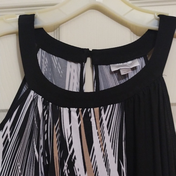 Avenue sleeveless A-trapeeze black/white beige print poly-blend dress size 30/32 - Picture 6 of 8